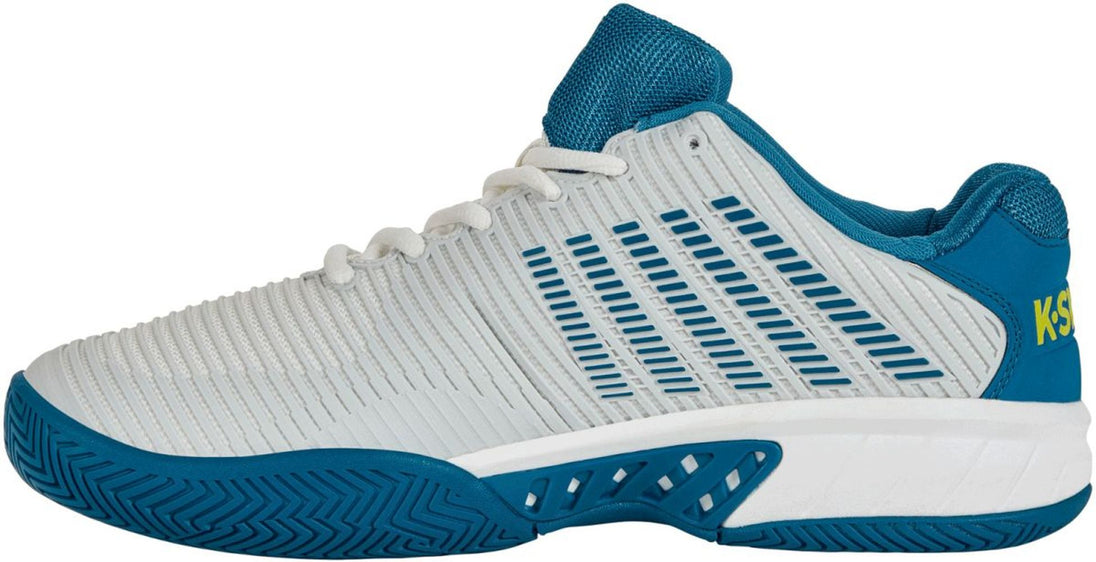 06613-136 K-Swiss Men's Hypercourt Express 2 Tennis Shoes (Brilliant White/Celestial Blue/Evening Primrose)