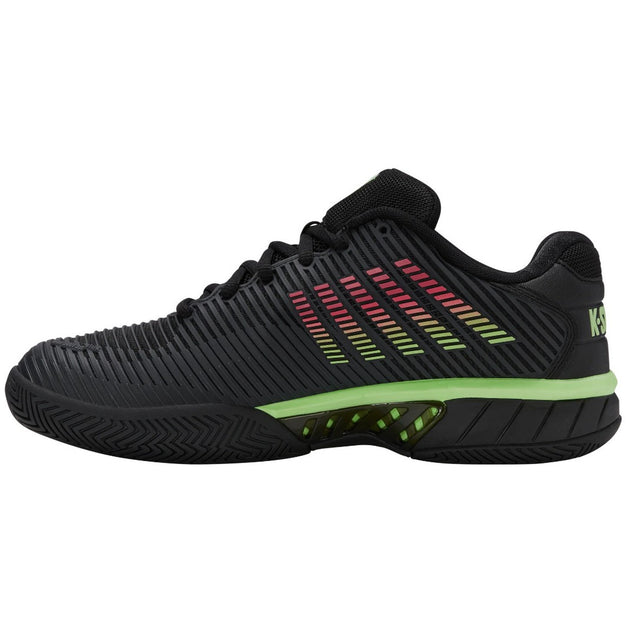 06806-034 K-Swiss Men's Hypercourt Express 2 Wide (2E) Tennis Shoes (Black/Soft Neon Green/Neon Lava)
