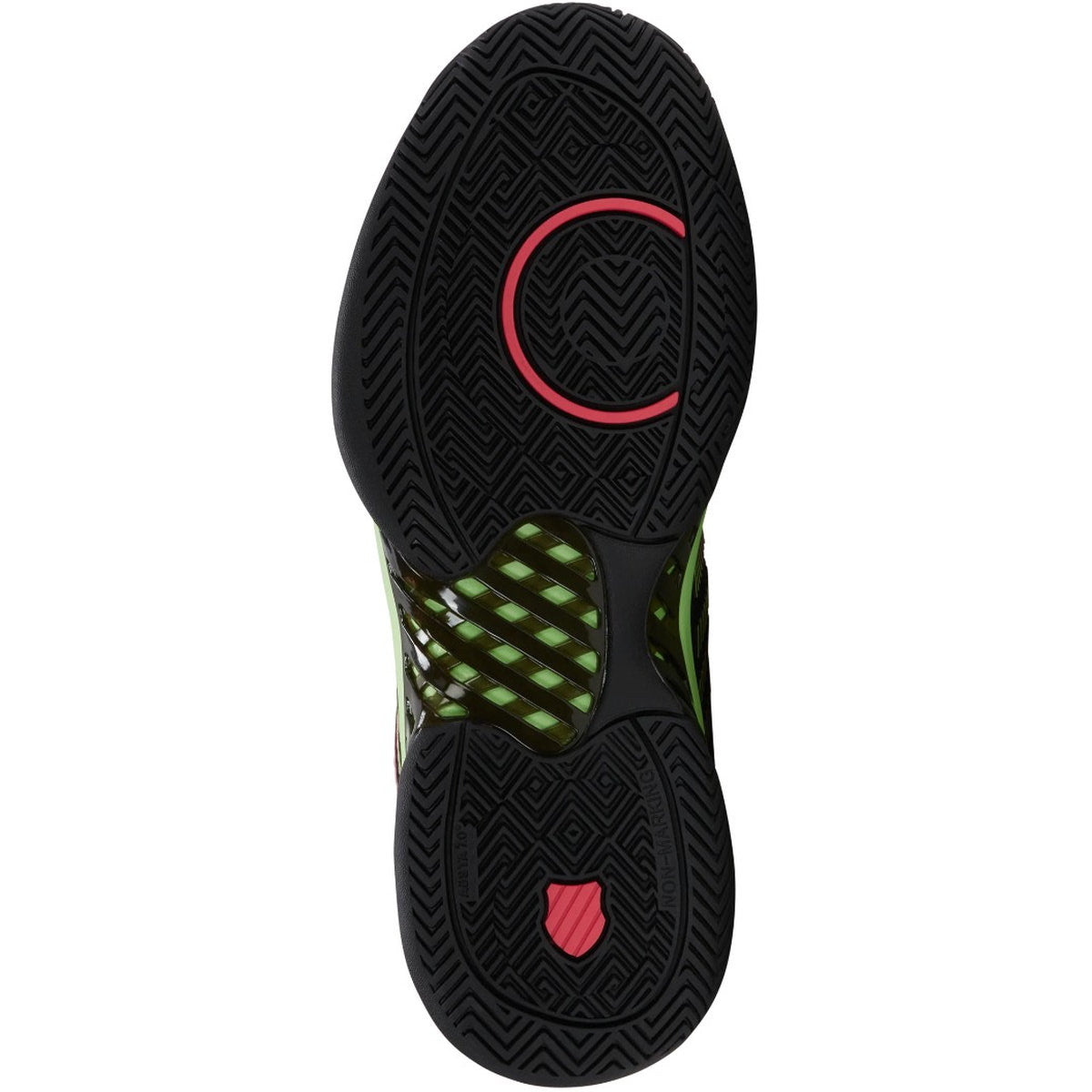 06806-034 K-Swiss Men's Hypercourt Express 2 Wide (2E) Tennis Shoes (Black/Soft Neon Green/Neon Lava)