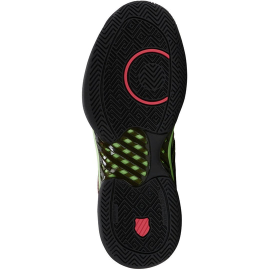 06806-034 K-Swiss Men's Hypercourt Express 2 Wide (2E) Tennis Shoes (Black/Soft Neon Green/Neon Lava)
