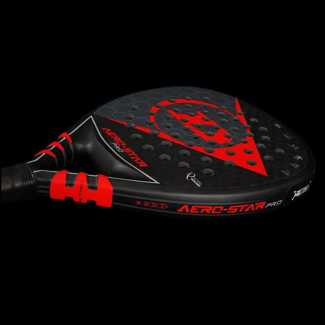 10312140 Dunlop Aero-Star Pro Padel Racket (12K) (Black/Red) - Edge - Angle - Flat