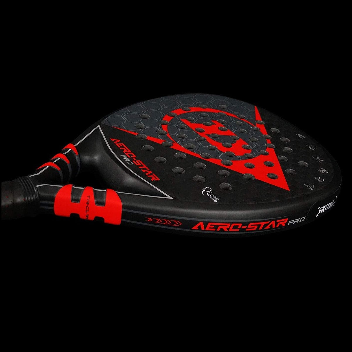 10312140 Dunlop Aero-Star Pro Padel Racket (12K) (Black/Red) - Edge - Angle - Flat