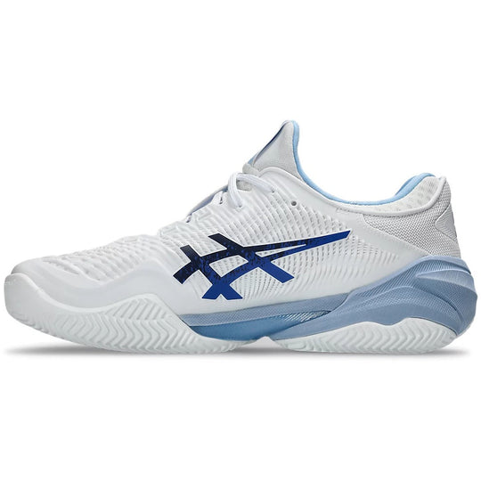 1041A521-967 Asics Men's Court FF 3 Novak Clay Tennis Shoes (White/Tuna Blue)
