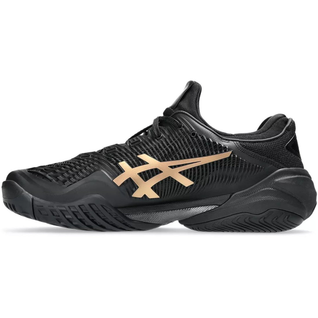 1041A527-960 Asics Men's Court FF 3 Novak Tennis Shoes (Night Energy Black/Prism Gold)