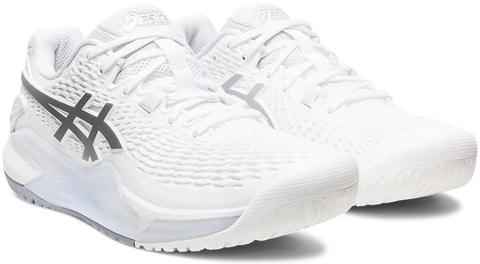 1042A226-100 Asics Women's Gel-Resolution 9 Wide Tennis Shoes (White/Pure Silver)