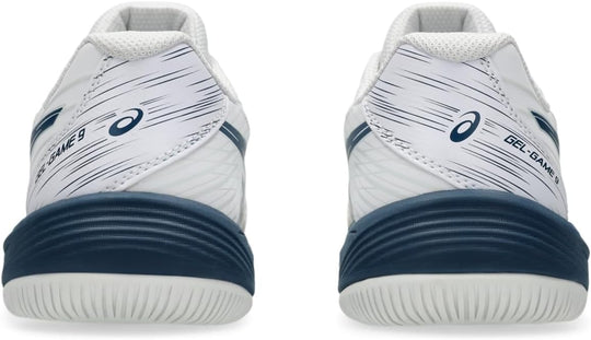 1044A052-104 Asics Juniors Gel-Game 9 GS Tennis Shoes (White/Mako Blue)