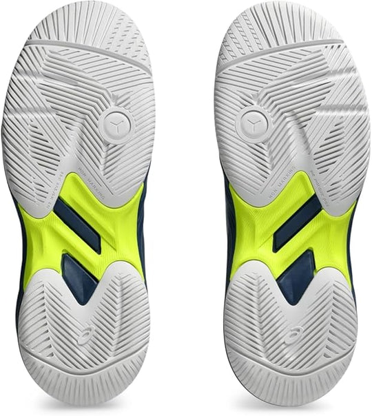 1044A052-104 Asics Juniors Gel-Game 9 GS Tennis Shoes (White/Mako Blue)