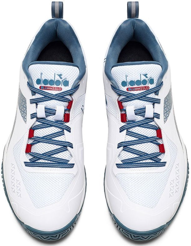 179502-D0842 Diadora Men's Blushield Torneo 2 All Ground Tennis Shoes (White/Oceanview/Salsa)