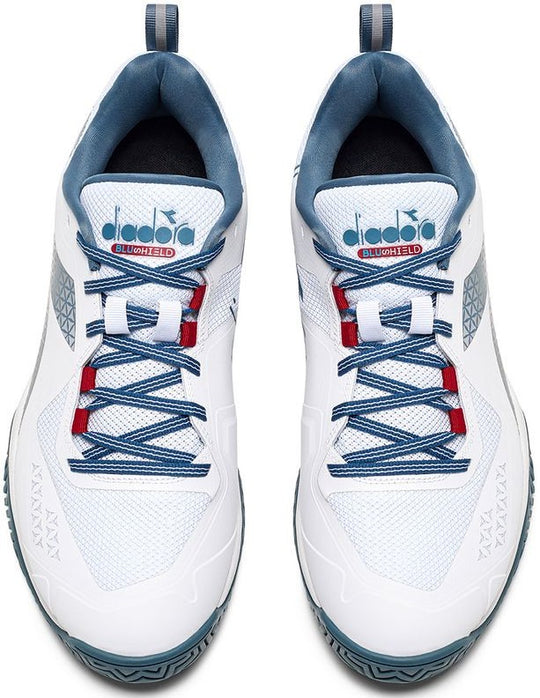 179502-D0842 Diadora Men's Blushield Torneo 2 All Ground Tennis Shoes (White/Oceanview/Salsa)