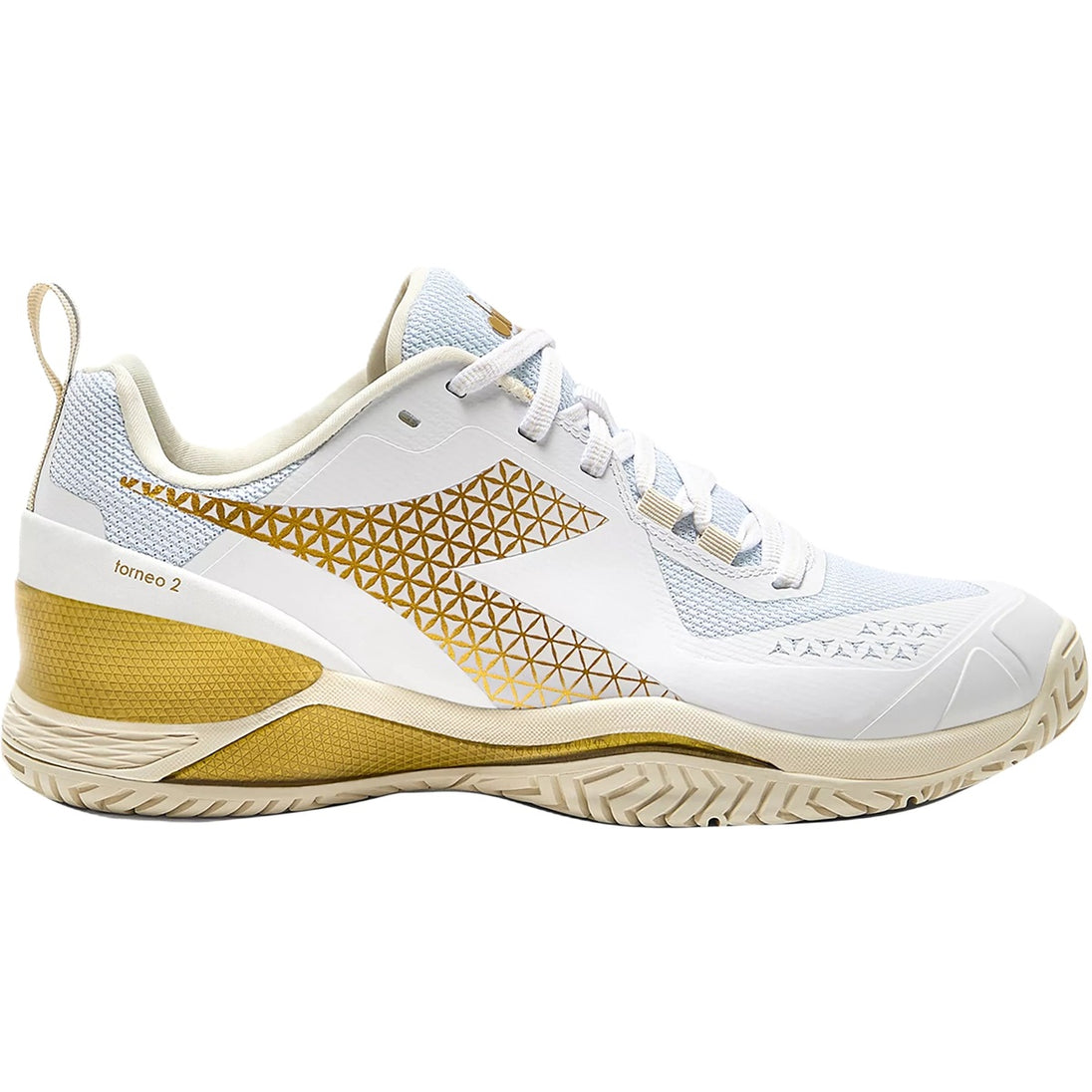179503-C1070 Diadora Women's Blushield Torneo 2 All Ground Tennis Shoes (White/Gold)