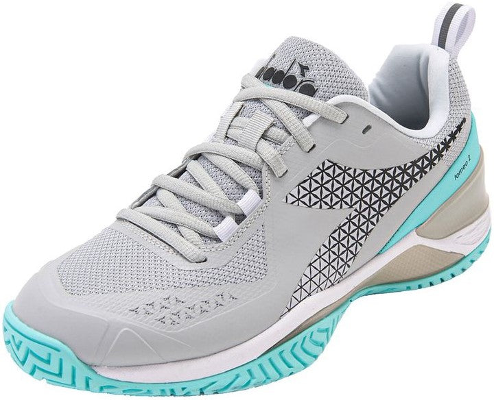 179503-D0686 Diadora Women's Blushield Torneo 2 All Ground Tennis Shoes (Silver DD/Black/Aruba Blue)