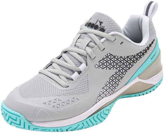 179503-D0686 Diadora Women's Blushield Torneo 2 All Ground Tennis Shoes (Silver DD/Black/Aruba Blue)