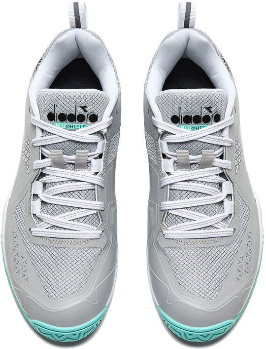 179503-D0686 Diadora Women's Blushield Torneo 2 All Ground Tennis Shoes (Silver DD/Black/Aruba Blue)