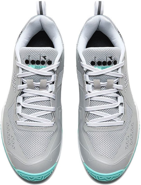 179503-D0686 Diadora Women's Blushield Torneo 2 All Ground Tennis Shoes (Silver DD/Black/Aruba Blue)