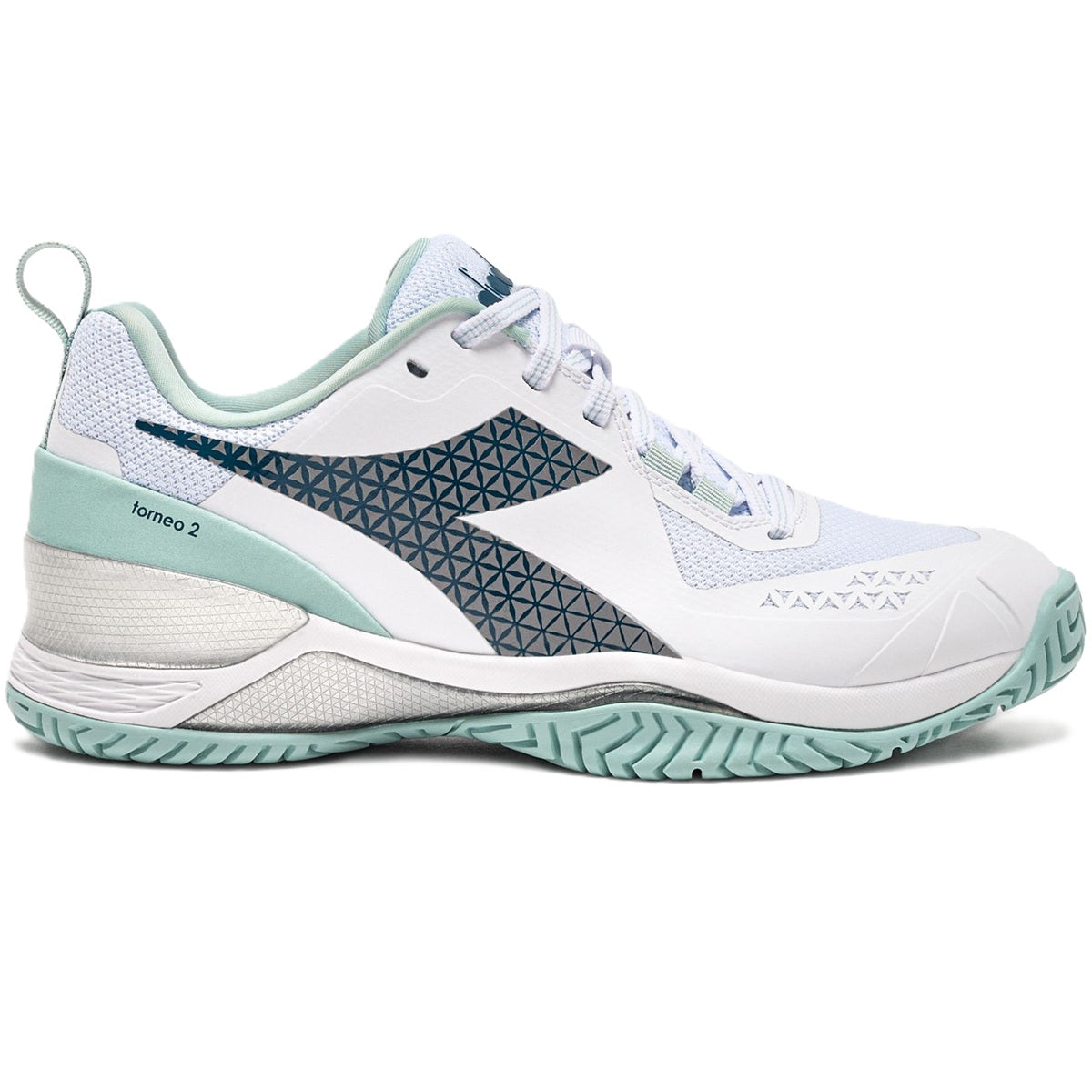 179503-D0846 Diadora Women's Blushield Torneo 2 All Ground Tennis Shoe (White/Legion Blue/Surf Spray)