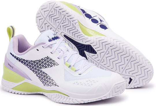 179503-D1036 Diadora Women's Blushield Torneo 2 All Ground Tennis Shoes (White/Astral Aura)
