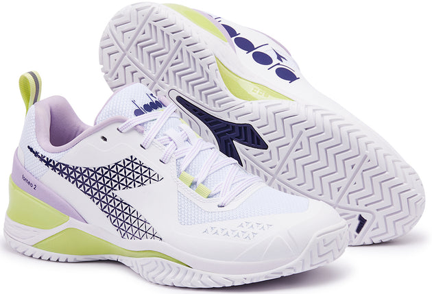 179503-D1036 Diadora Women's Blushield Torneo 2 All Ground Tennis Shoes (White/Astral Aura)