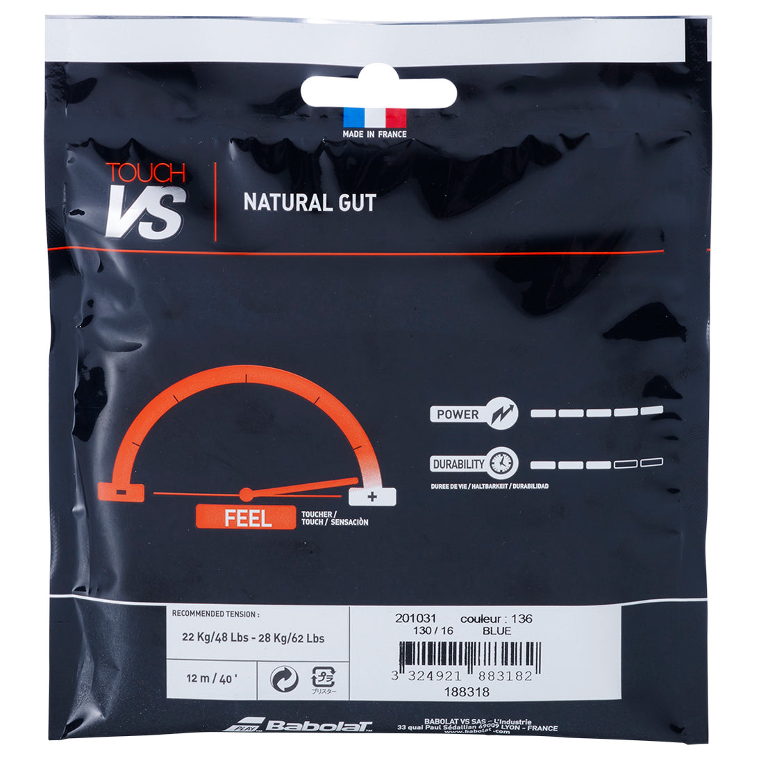 Babolat VS Touch Blue 16g Natural Gut Tennis String (Set)