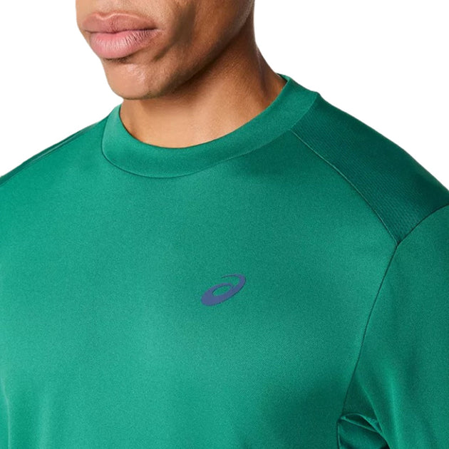 Asics Men's Court Short Sleeve Tops - Jasper Green closeup