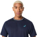 Asics Men's Game Short Sleeve Tops - closeup of midnight color
