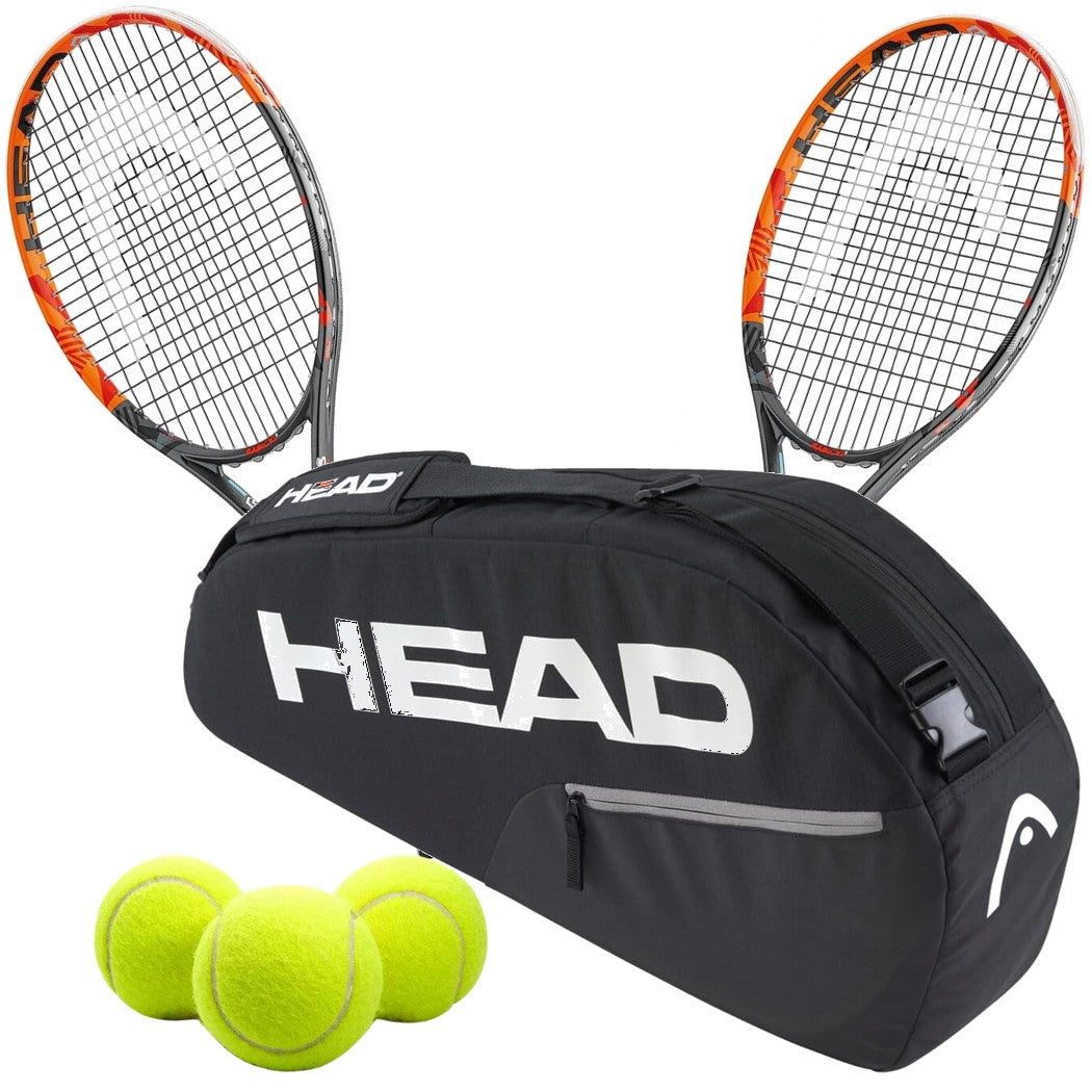 230236-x2-261225-Balls-BNDL Head Graphene XT Radical S Tennis Doubles Player Pack - 2 Racquets, 1 Bag & 3 Balls