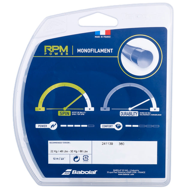  241139-360-17g Babolat RPM Power Electric 17g Tennis String (Set) - Blue