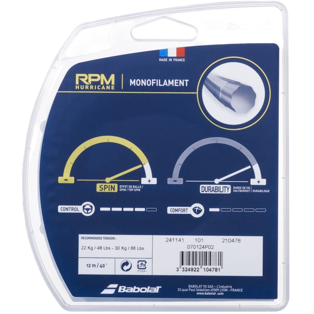 241141-113 Babolat RPM Hurricane 16g Tennis String (Set)