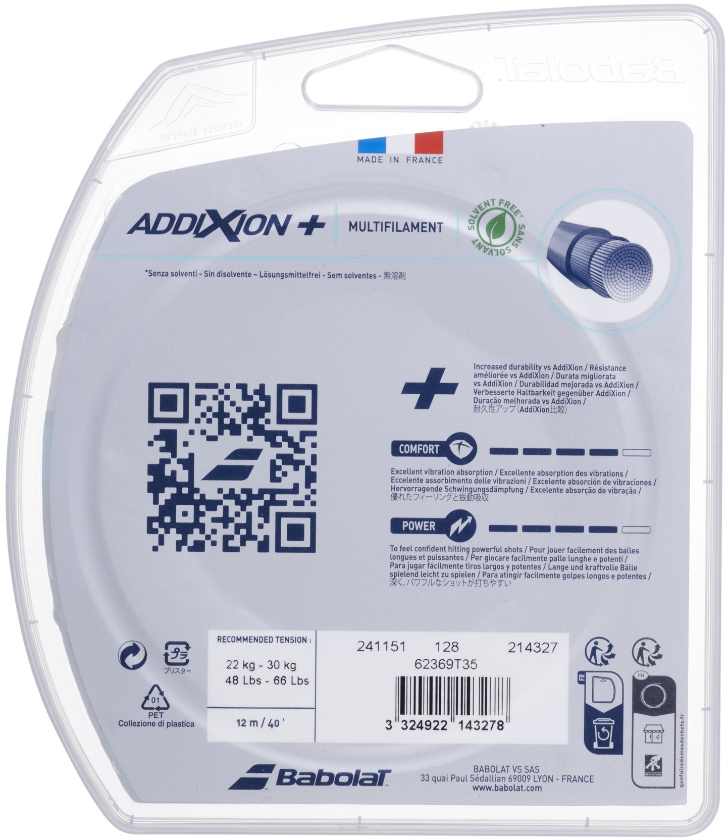 241151-128-18 Babolat Addixion+ 18g Natural Color Tennis String (Set)