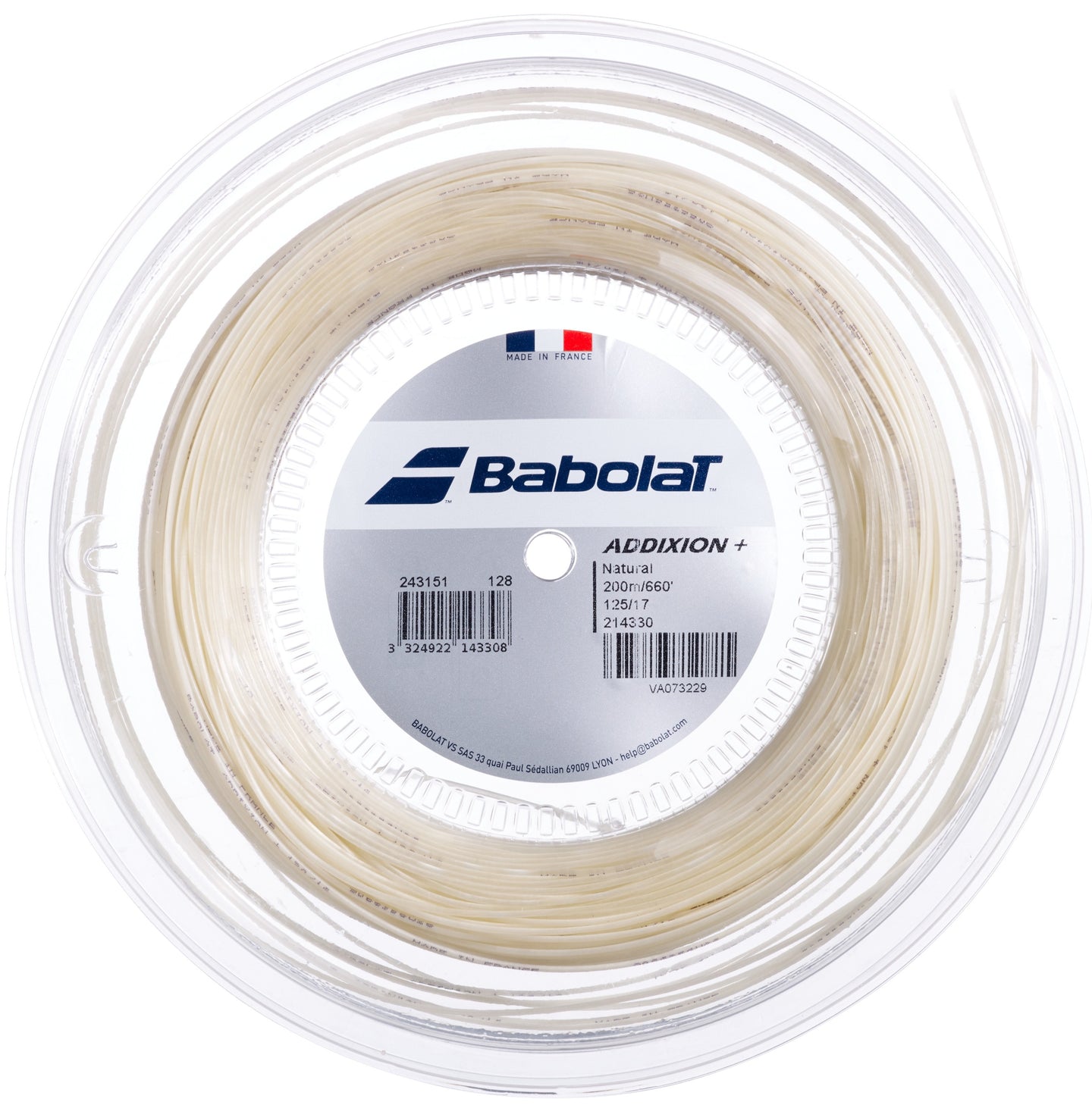 243151-128-18 Babolat Addixion+ 18g Natural Color Tennis String (Reel)