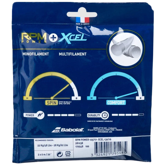 281038-100-16 Babolat Hybrid RPM Power 17g + Xcel 16g Tennis String (Set)