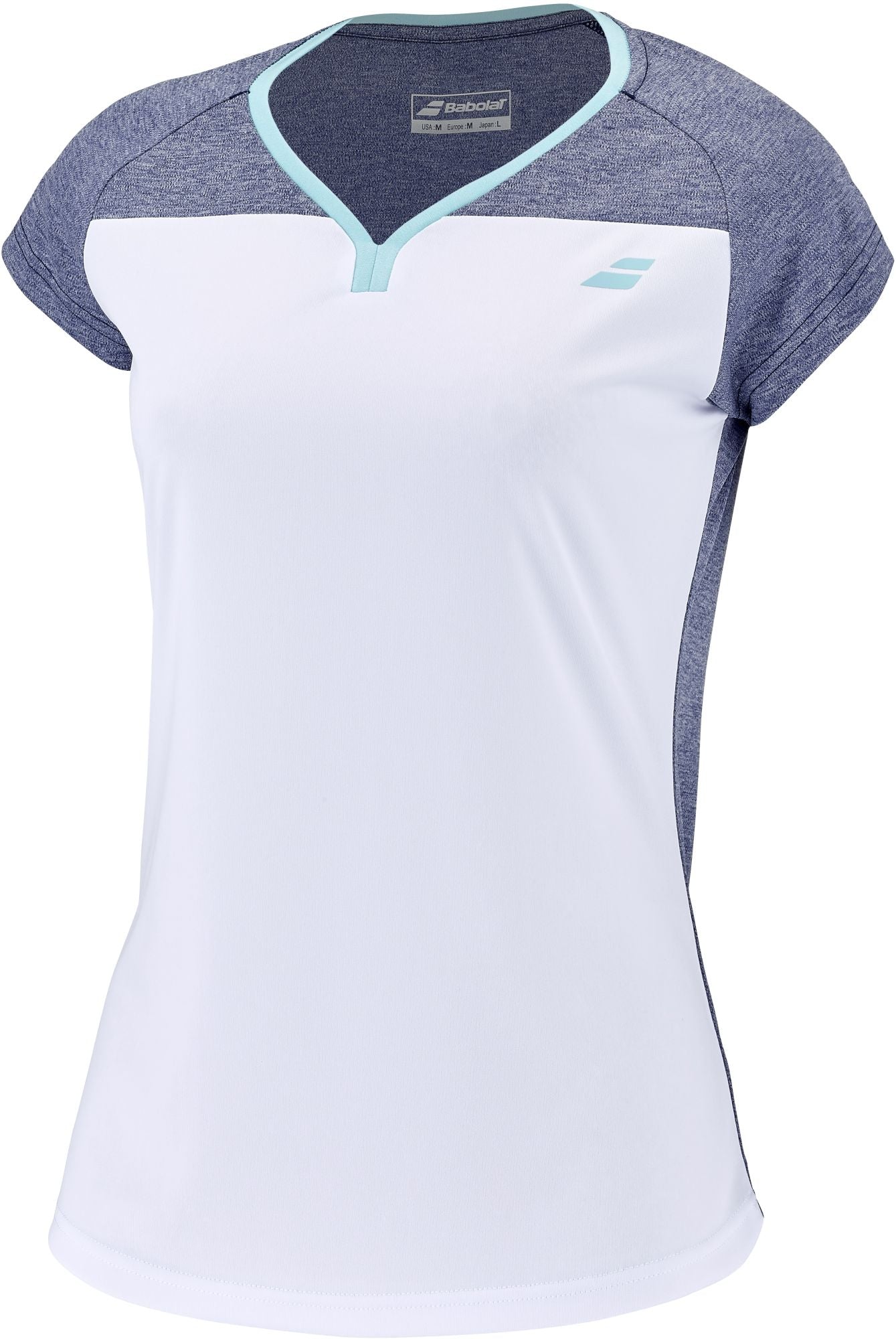 3WTE011-1079 Babolat Women's Play Cap Sleeve Tennis Training Top (White/Blue Heather)