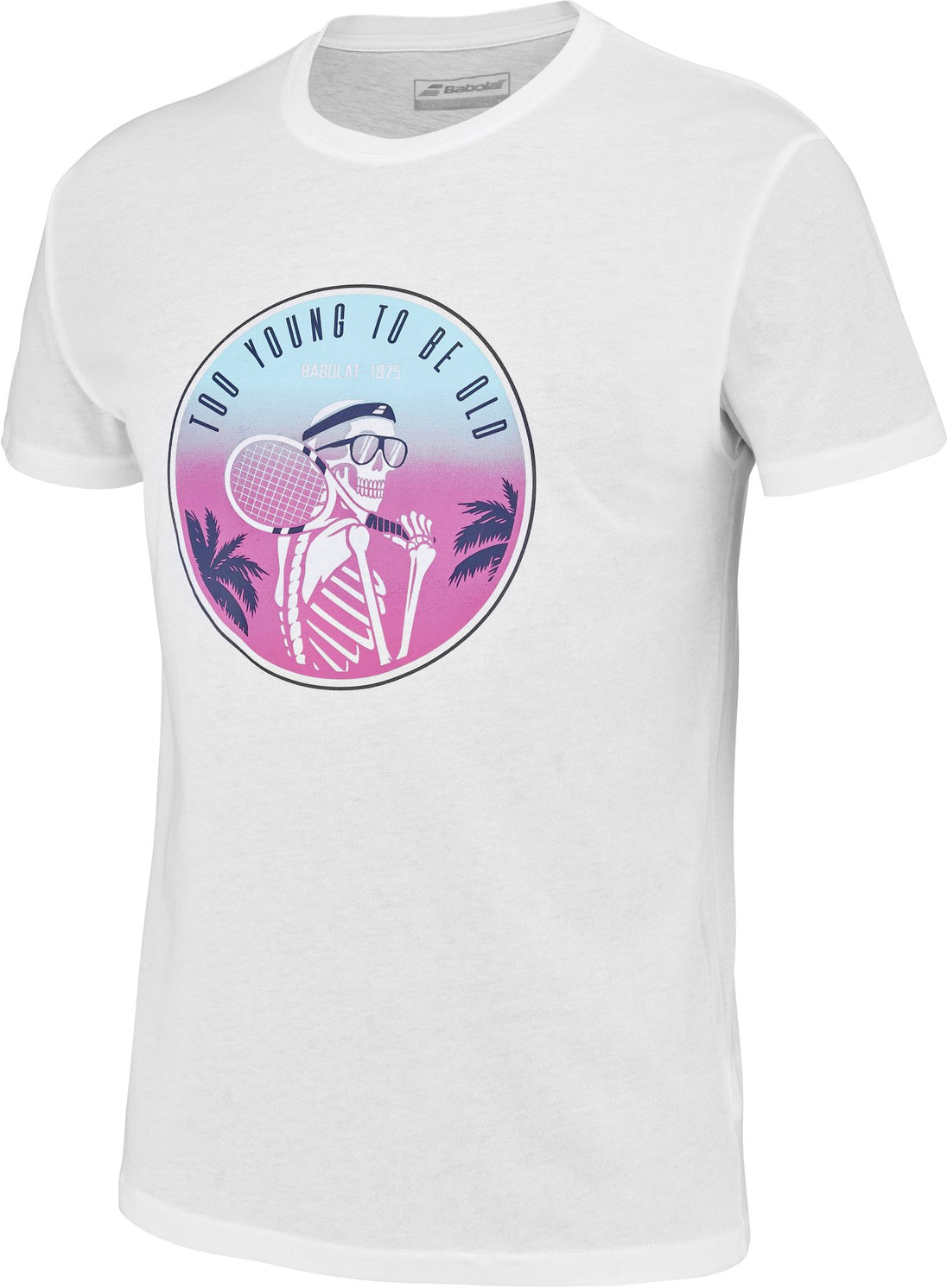 4MS23445-1000 Babolat Men's Exercise "Too Young To Be Old" Message Tennis Tee