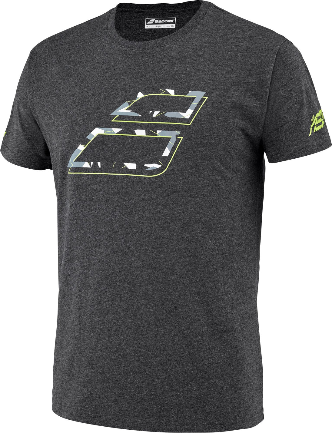 4US23441Y-2003 Babolat Men's Aero Cotton Crew Neck Tennis Tee (Heather Black/Yellow)