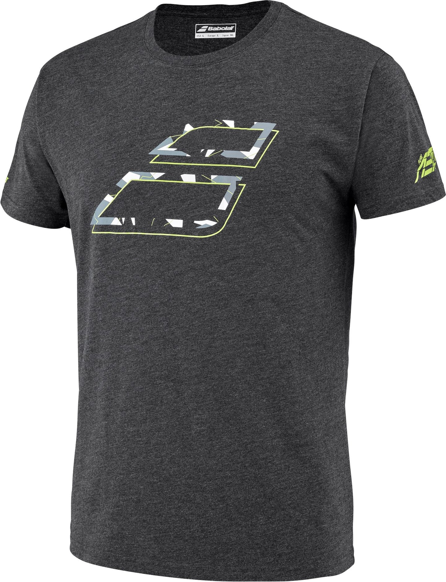 4US23441Y-2003 Babolat Men's Aero Cotton Crew Neck Tennis Tee (Heather Black/Yellow)
