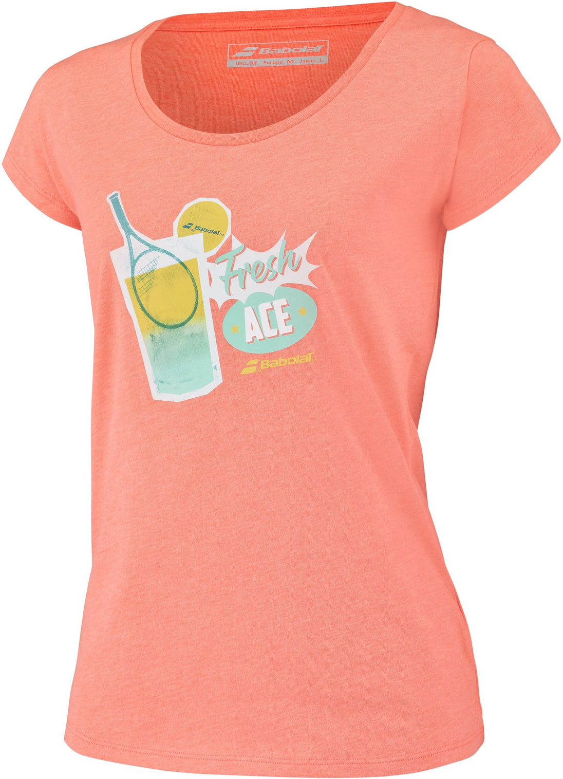 4WS23445-5006 Babolat Women's Exercise "Fresh Ace" Message Tennis Training Tee (Fluo Strike Heather)