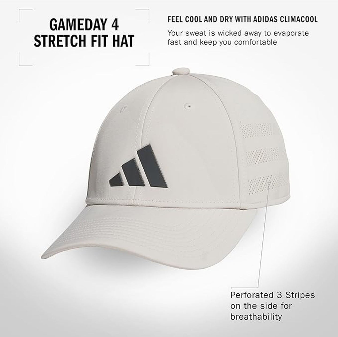 5159274 Adidas Men's Gameday 4 Stretch Fit Tennis Hat (Wonder Alumina Grey/Grey)