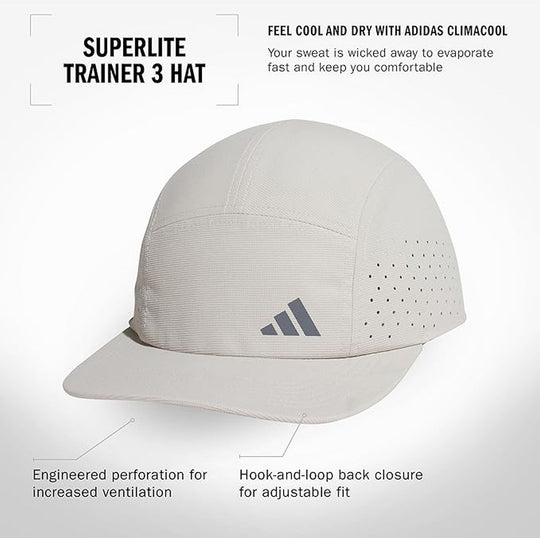 5159280 Adidas Men's Superlite Trainer 3 Tennis Hat (Wonder Alumina Grey/Onix Grey)