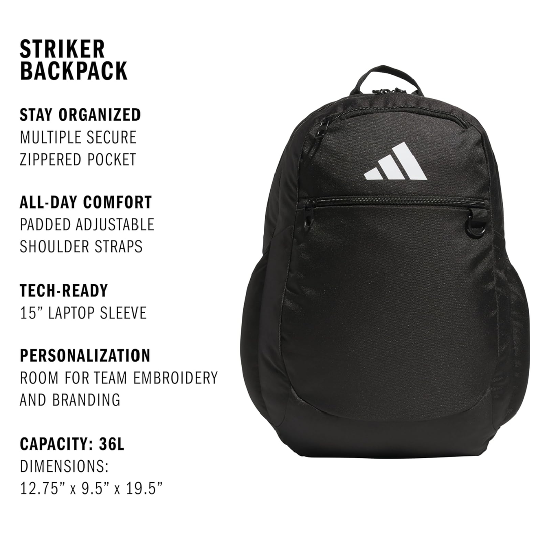 adidas 3 pocket backpack Classic 3S 5 A shoe compartment keeps muddy cleats separate from the rest of your gear adidas Classic 3S 5 Backpack,