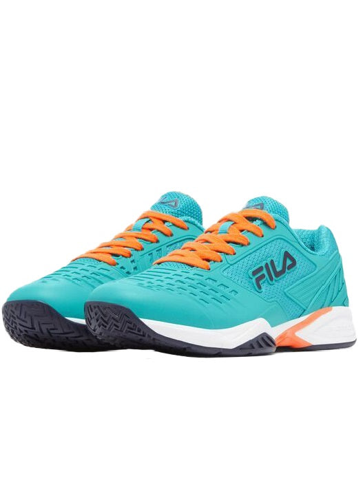 5TM01736-441 Fila Women's Axilus 2 Energized Tennis Shoes (Ceramic/Vibrant Orange/Maritime Blue) - Left