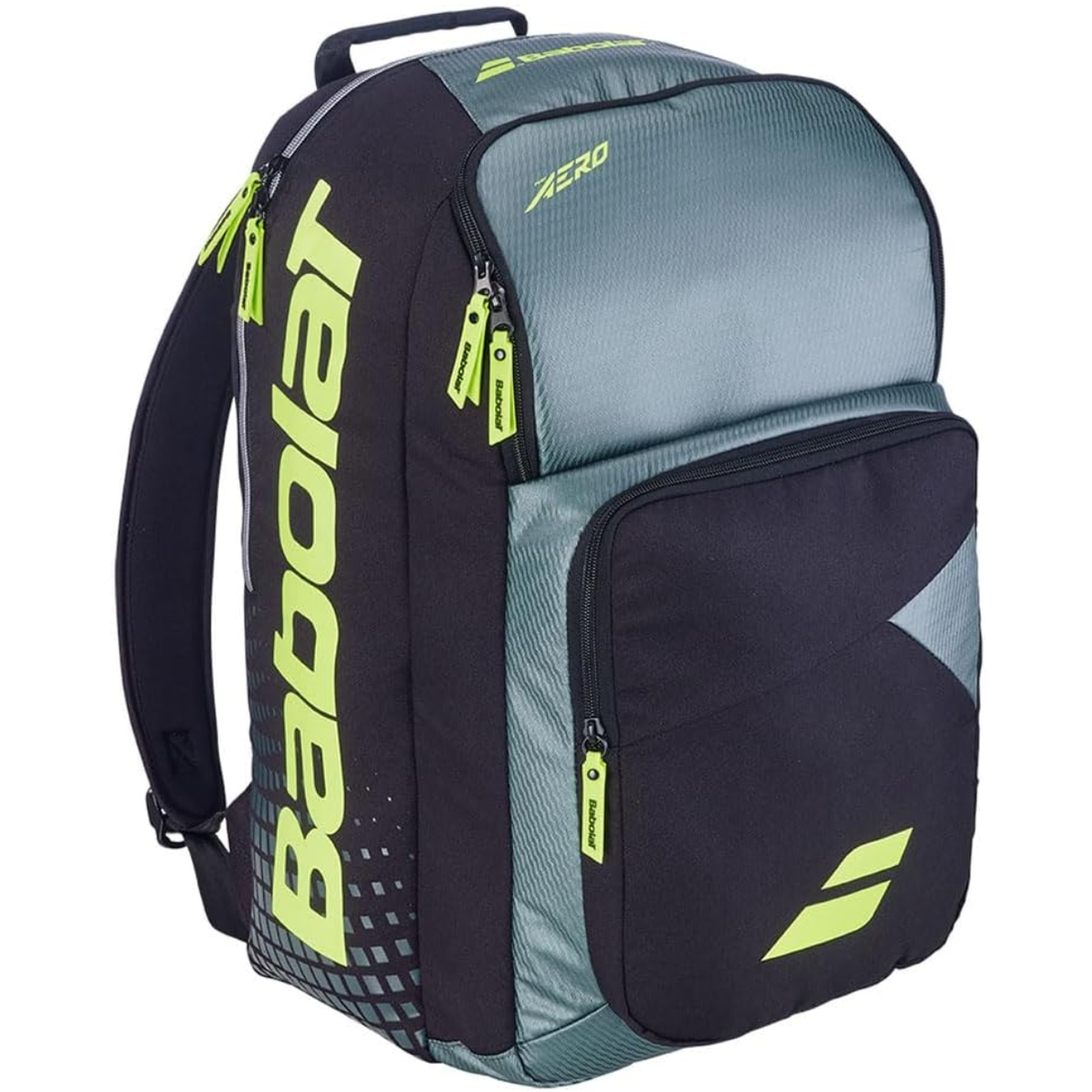 753114-100  Babolat Pure Aero Tennis Backpack (Metallic Grey/Black/Fluo Yellow)