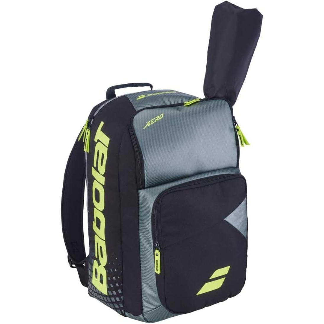 753114-100  Babolat Pure Aero Tennis Backpack (Metallic Grey/Black/Fluo Yellow)