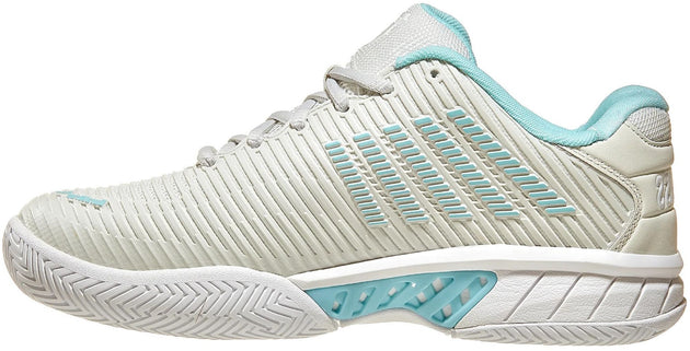 96807-089 K-Swiss Women's Wide Hypercourt Express 2 Tennis Shoes (Gray/White/Blue Glow)