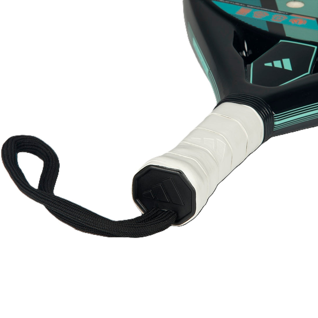 Adidas RX Series Padel Racket - closeup of white handle and black wrist rope