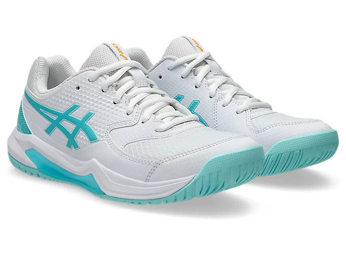 1042A236-102 Asics Women's Gel-Dedicate 8 Pickleball Shoes (White/Energy Aqua)