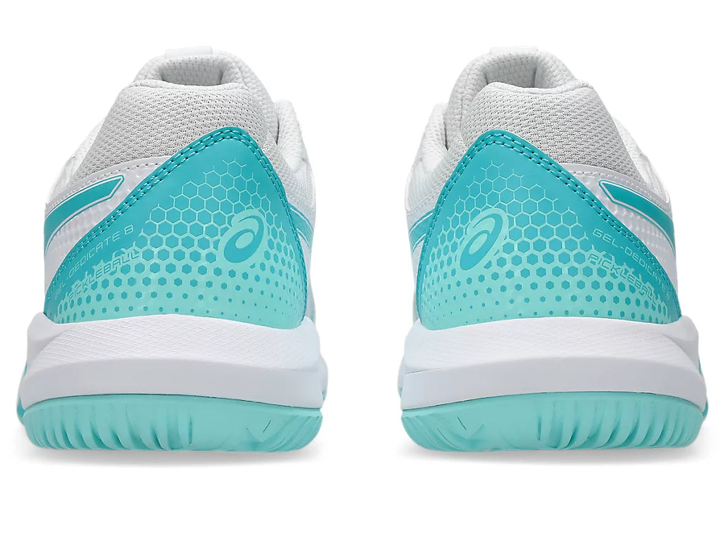 1042A236-102 Asics Women's Gel-Dedicate 8 Pickleball Shoes (White/Energy Aqua)