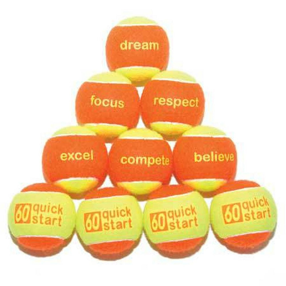 BQ6036 QuickStart 60 Orange Felt Tennis Training Balls with Slogans