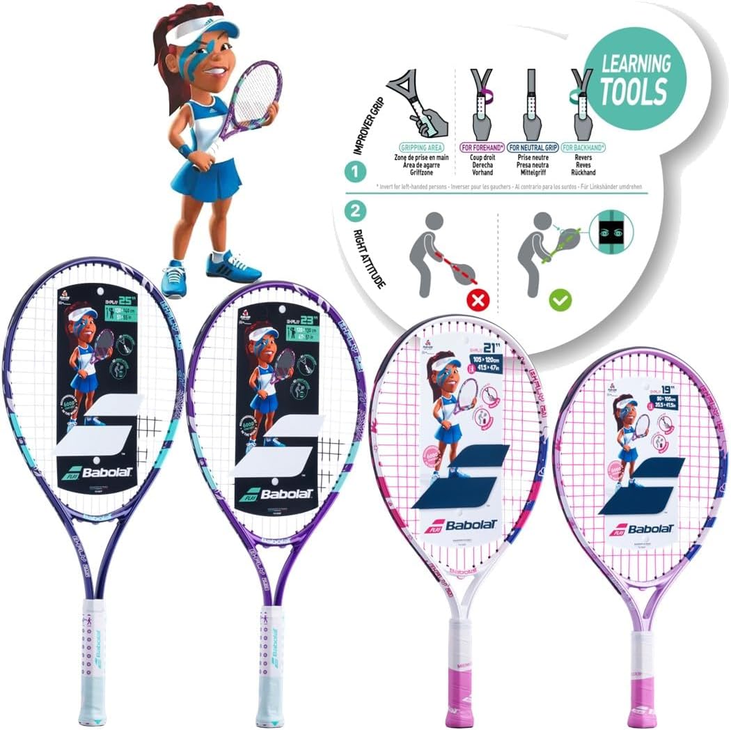 BFly-Black-OG Babolat B’Fly Junior Tennis Racquet + 3 Black Overgrips + 3 Pink Tennis Balls
