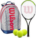 BladeFeelJr-WR8023801001U-Ball Wilson Blade Feel Junior Tennis Racquet + Backpack + 3 Tennis Balls (Grey/Red)