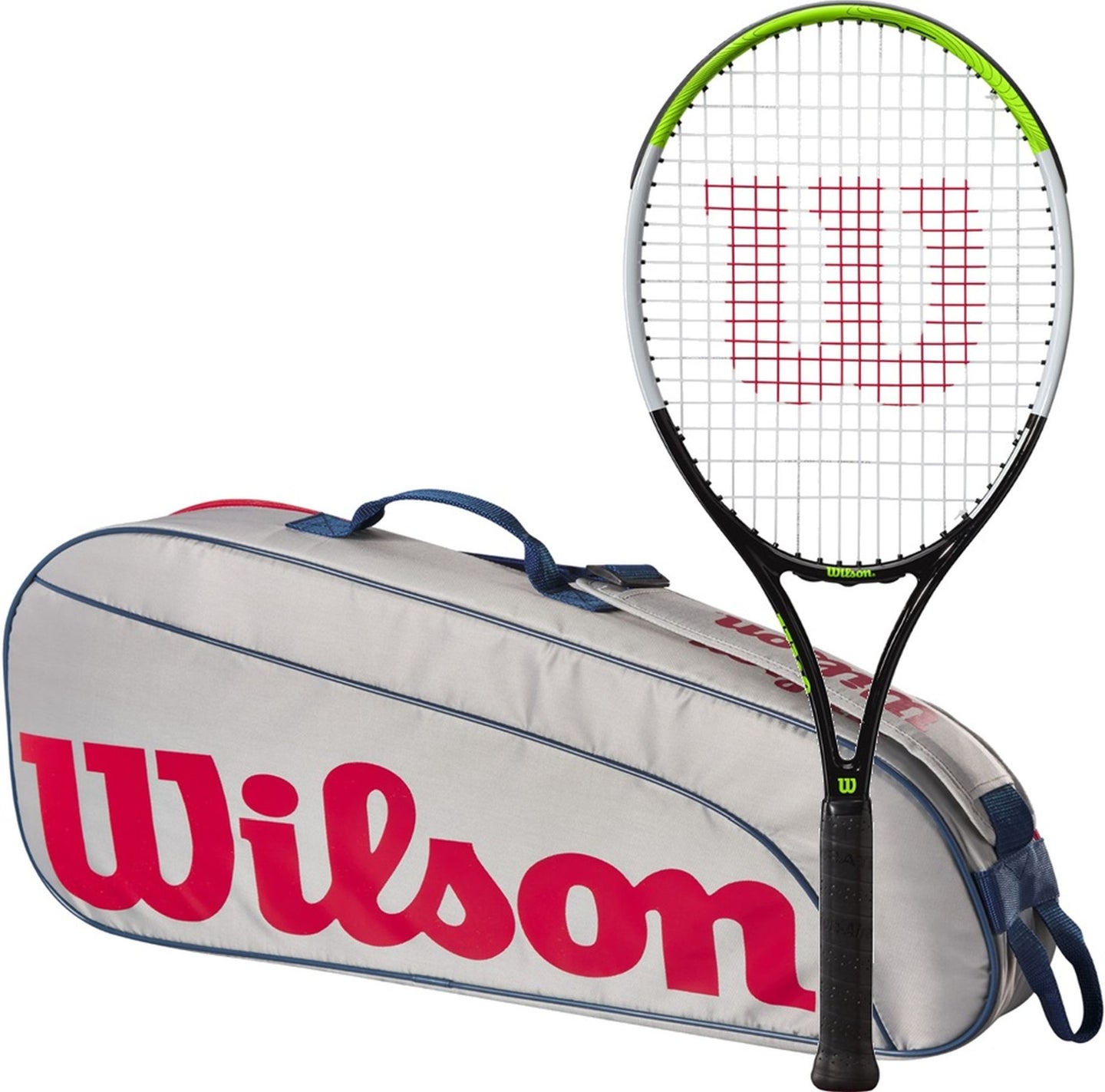 BladeFeelJr-WR8023901001U Wilson Blade Feel Junior Tennis Racquet + 3pk Bag (Grey/Red)