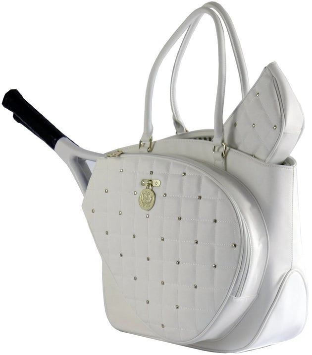 CC-CSQ-WH Court Couture Cassanova Studded Quilted Tennis & Pickleball Bag (White)